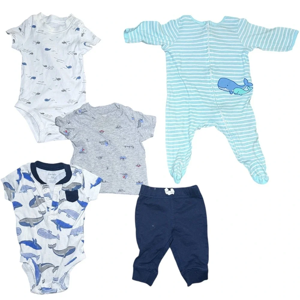 Baby Boy Clothes Lot 3M Whale Nautical Carter's 5 Pc